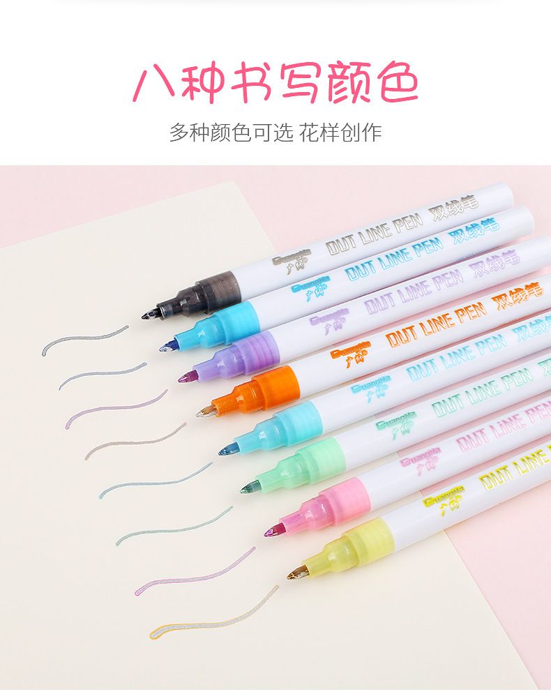 GN153-12 color metallic marker pens, DIY drawing pens, water-based dreamy double-line pens, and colored highlighters are all available pic 3