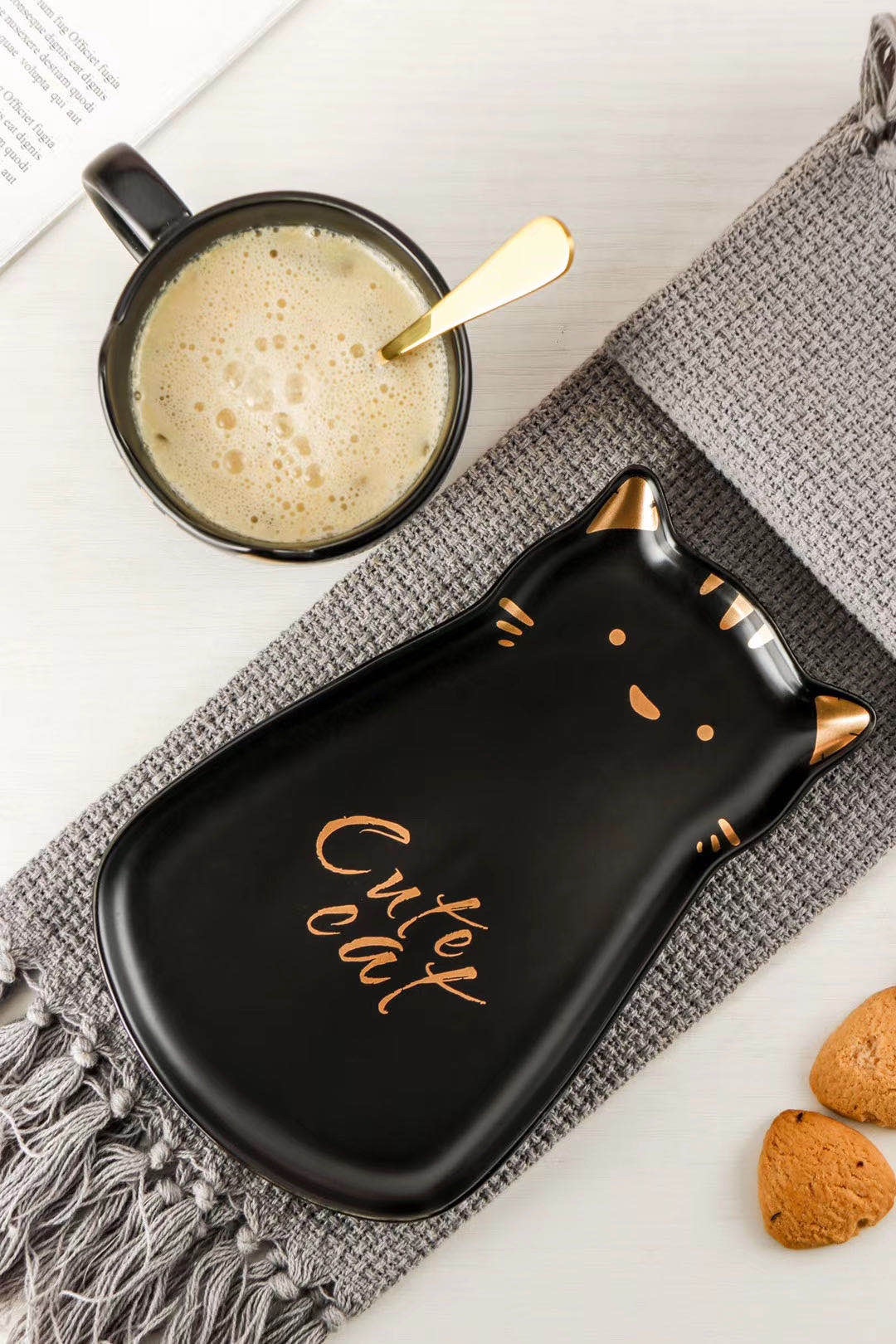 Cute cat coffee cups and plates undefined