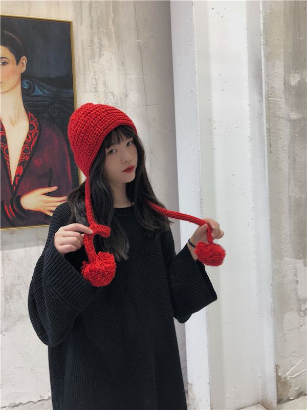 Lovely Ear-Protection Woolen Hat Day Casual Warm Knit Hat Women's Autumn And Winter Lei Feng Hat Specification drawing
