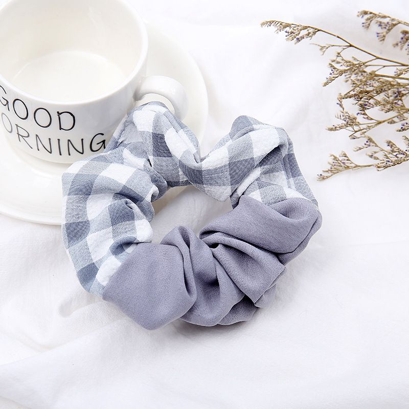 2019新款格子布艺头花发圈 小清新皮筋 弹力大肠圈女士发绳细节图