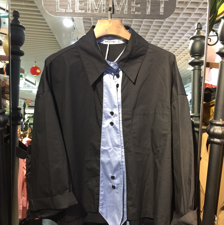 European Station Early Autumn New Tie Decoration Patchwork Shirt Fake Two Lapels Long Sleeves Ins College Style