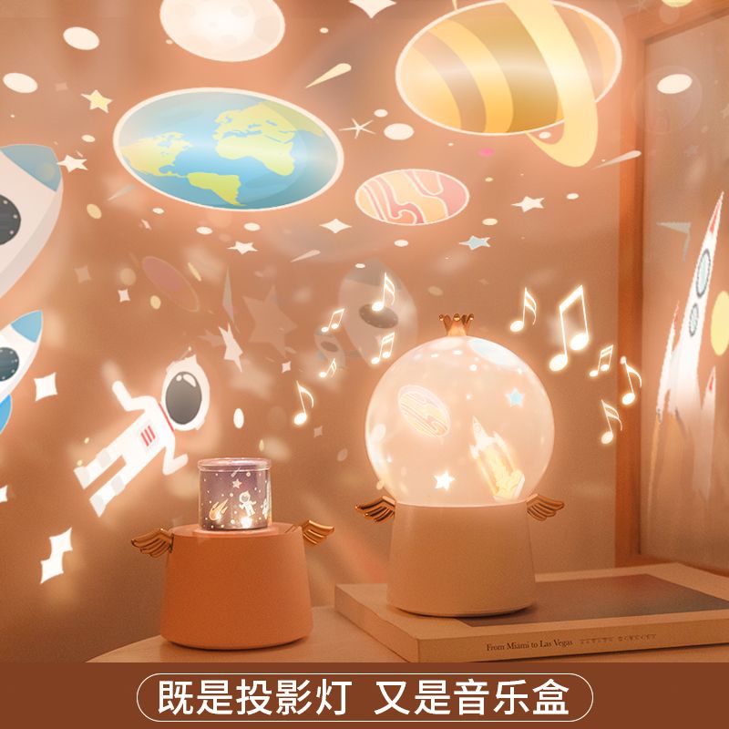 创意守护天使投影灯浪漫满屋音乐盒卧室usb充电led夜灯生日礼物详情图1