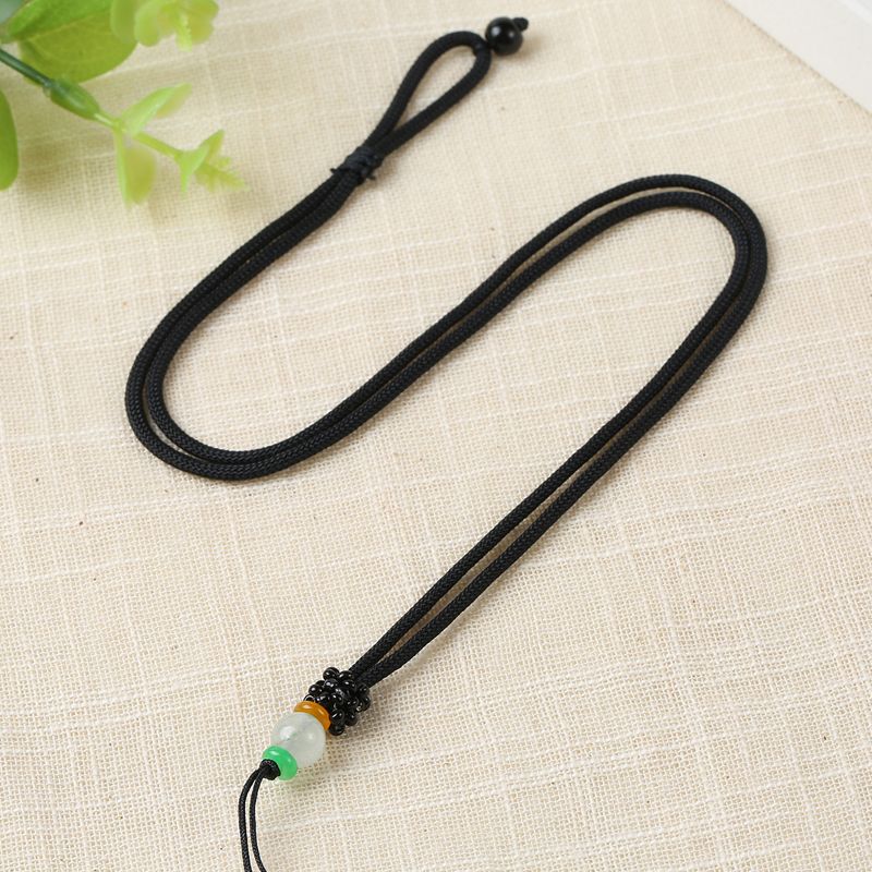 The jade bead adjustable black glass basket necklace rope detail image 3