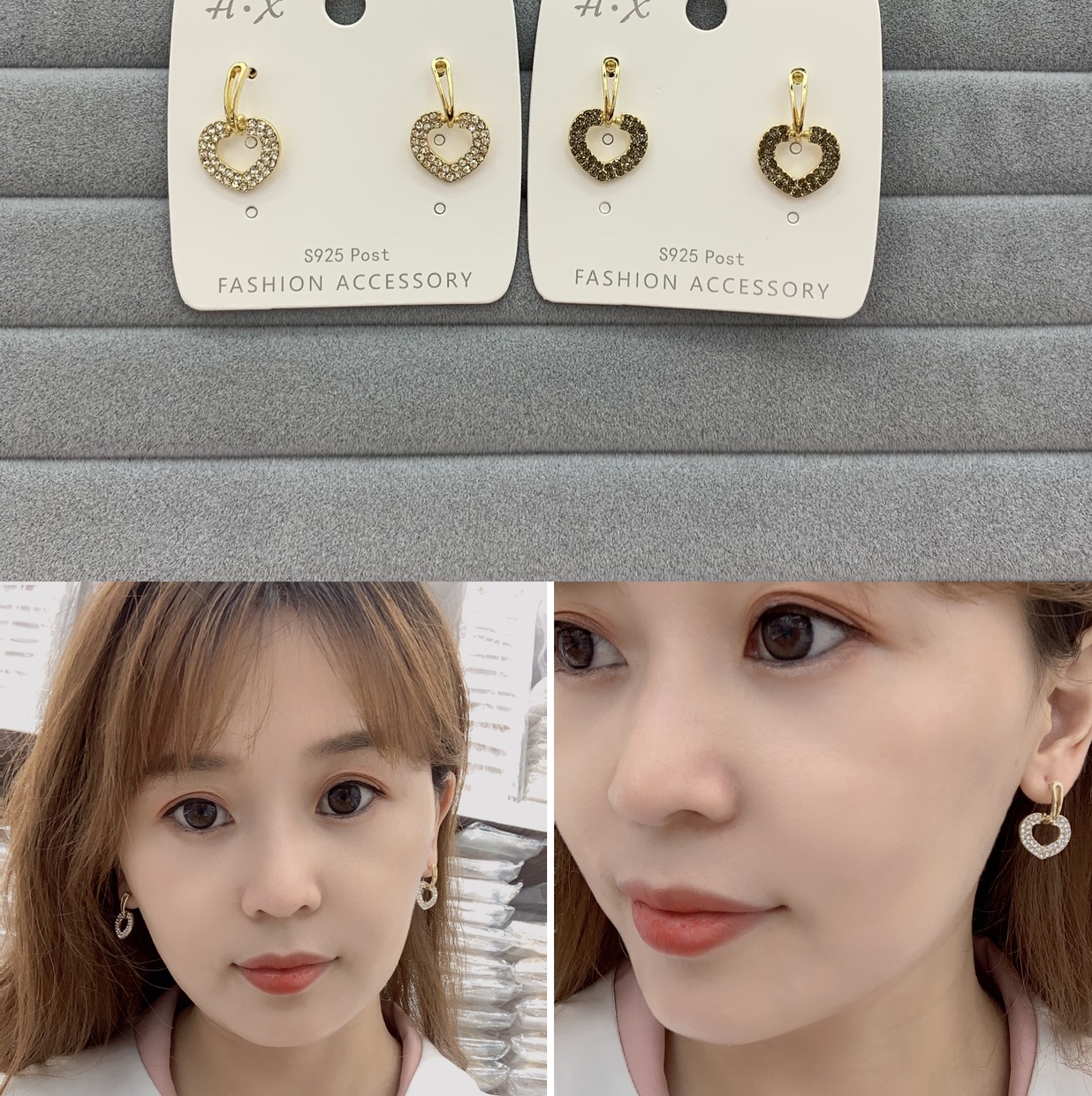 S925 silver needle Korean version love earrings black and white earrings thumbnail