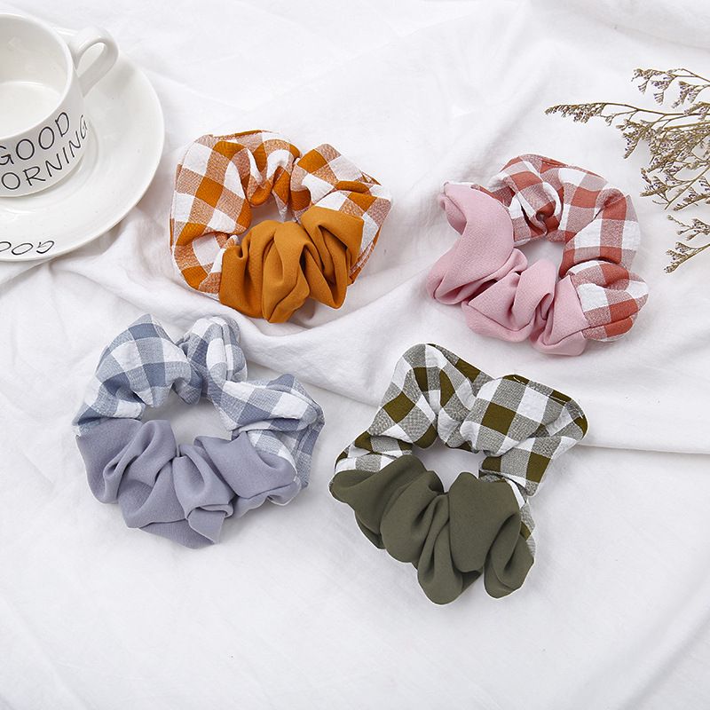 2019新款格子布艺头花发圈 小清新皮筋 弹力大肠圈女士发绳详情图1