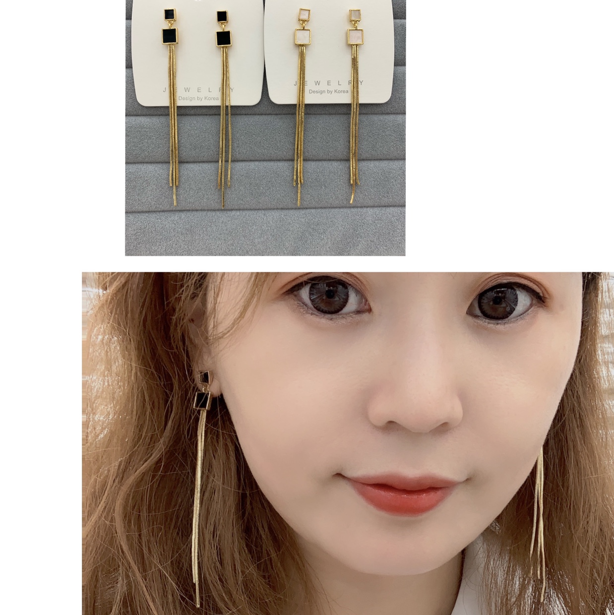 S925 silver needle Korean long tassel earrings black and white earrings