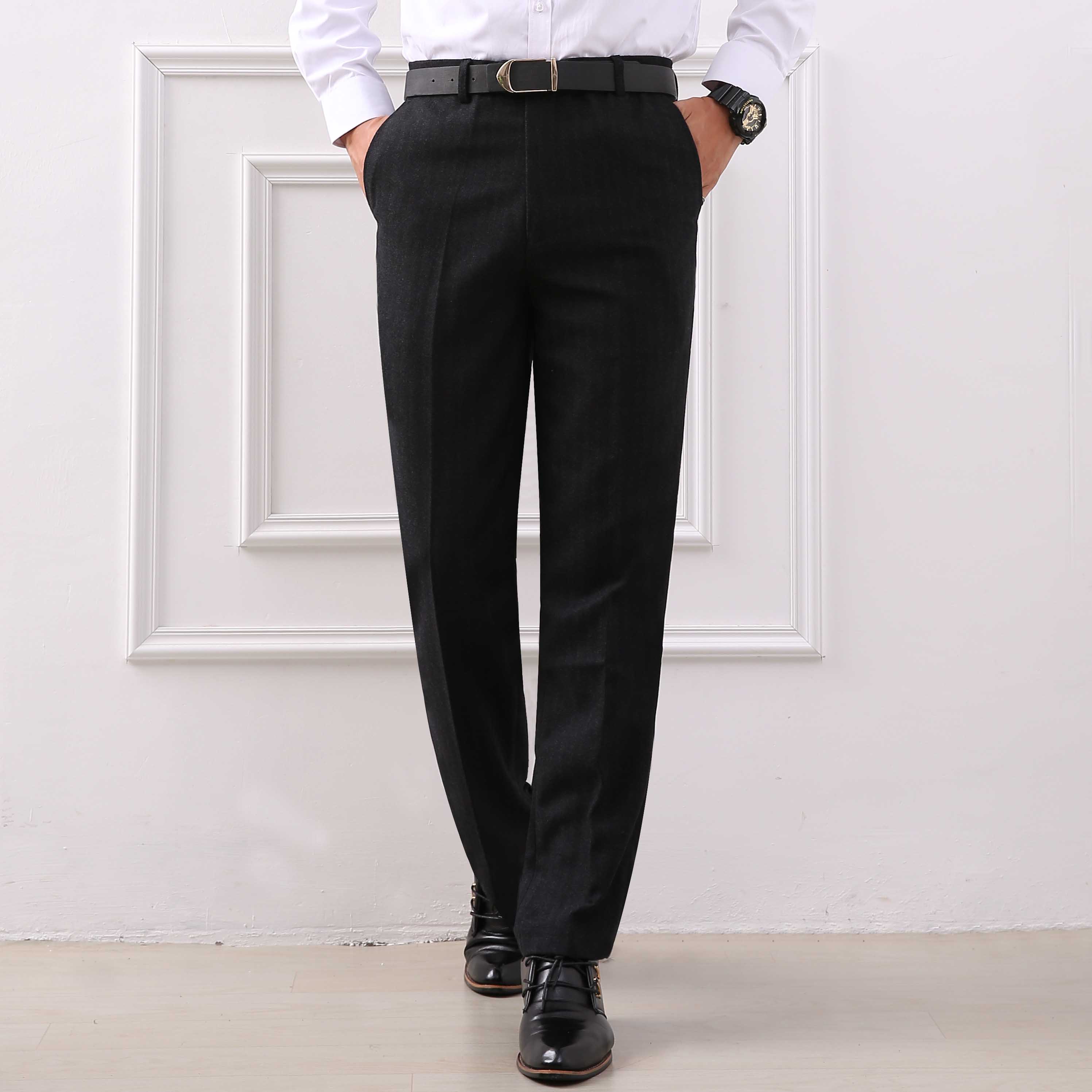 Autumn and winter men's anti-wrinkle no-iron trousers, business attire, high-waisted men's trousers for middle-aged and elderly people, loose suits, long trousers detail image 1
