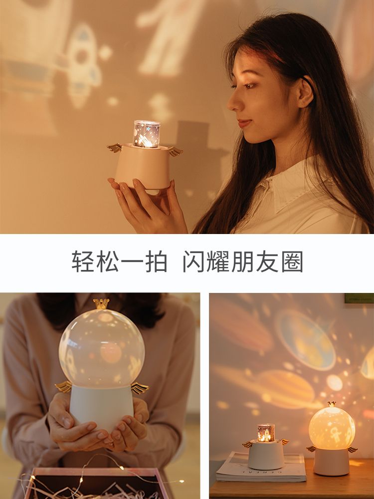 创意守护天使投影灯浪漫满屋音乐盒卧室usb充电led夜灯生日礼物详情图4