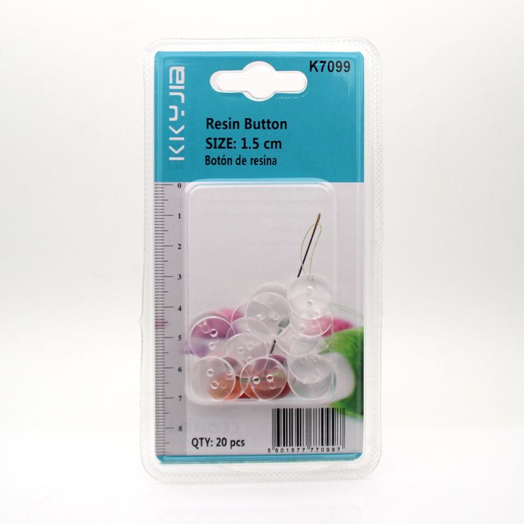卡卡五金 7099吸塑包装纽扣（透明）1.5cm 透明两眼面包扣详情图1