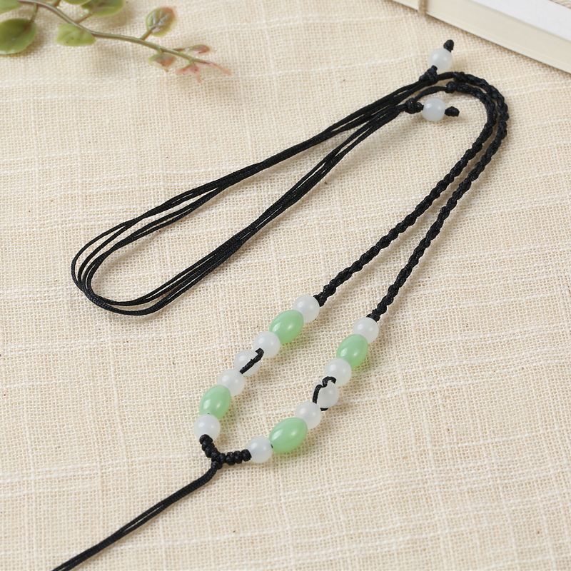 Collar trenzado a mano cuerda arroz verde cuentas jarrón verde para hombre y mujer cuerda ajustable collar detail image 10
