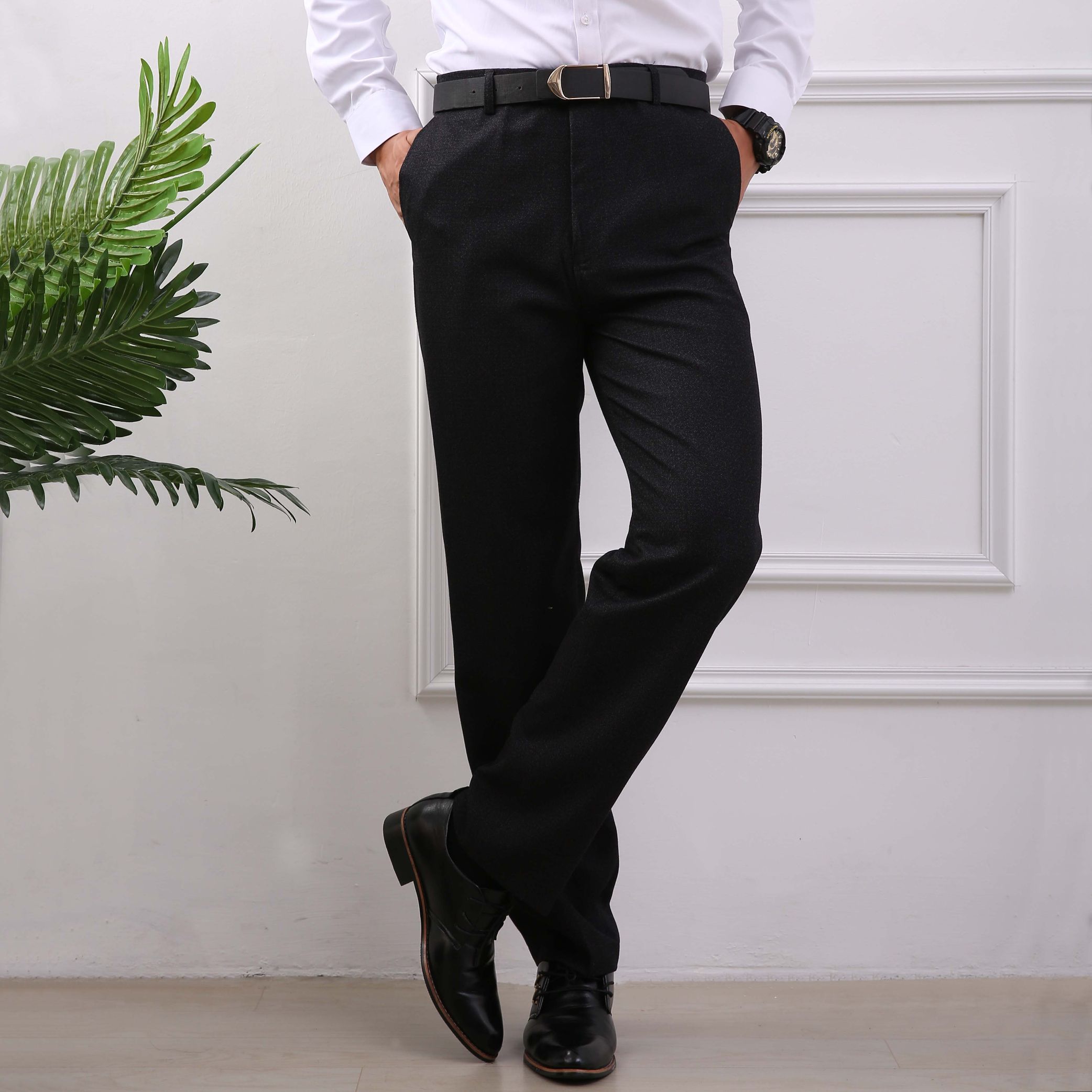 Autumn and winter men's anti-wrinkle no-iron trousers, business attire, high-waisted men's trousers for middle-aged and elderly people, long trousers for suits detail image 1