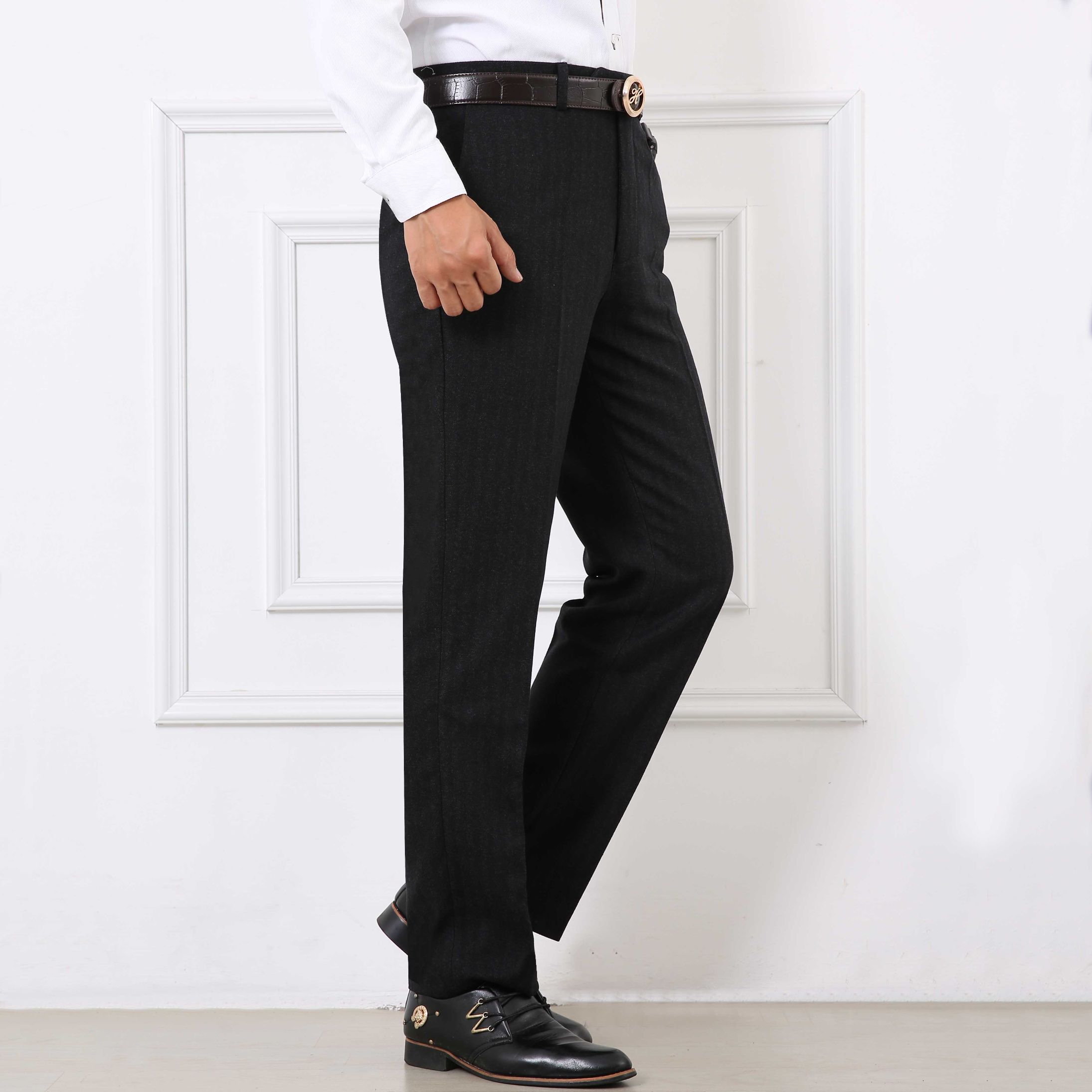 Autumn and winter men's anti-wrinkle no-iron trousers, business wear, high-waisted men's trousers for middle-aged and elderly people, loose casual suits, long trousers