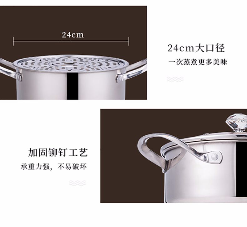 素格 火象奥罗拉蒸锅-HXD-ZG107 不锈钢色 精选优质钢材 茶色玻璃盖详情图9