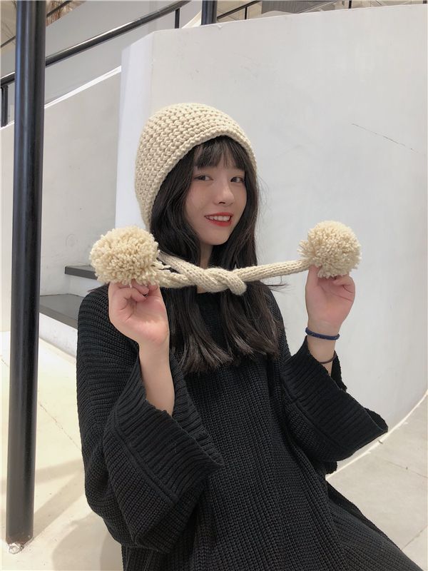 Lovely Ear-Protection Woolen Hat Day Casual Warm Knit Hat Women's Autumn And Winter Lei Feng Hat