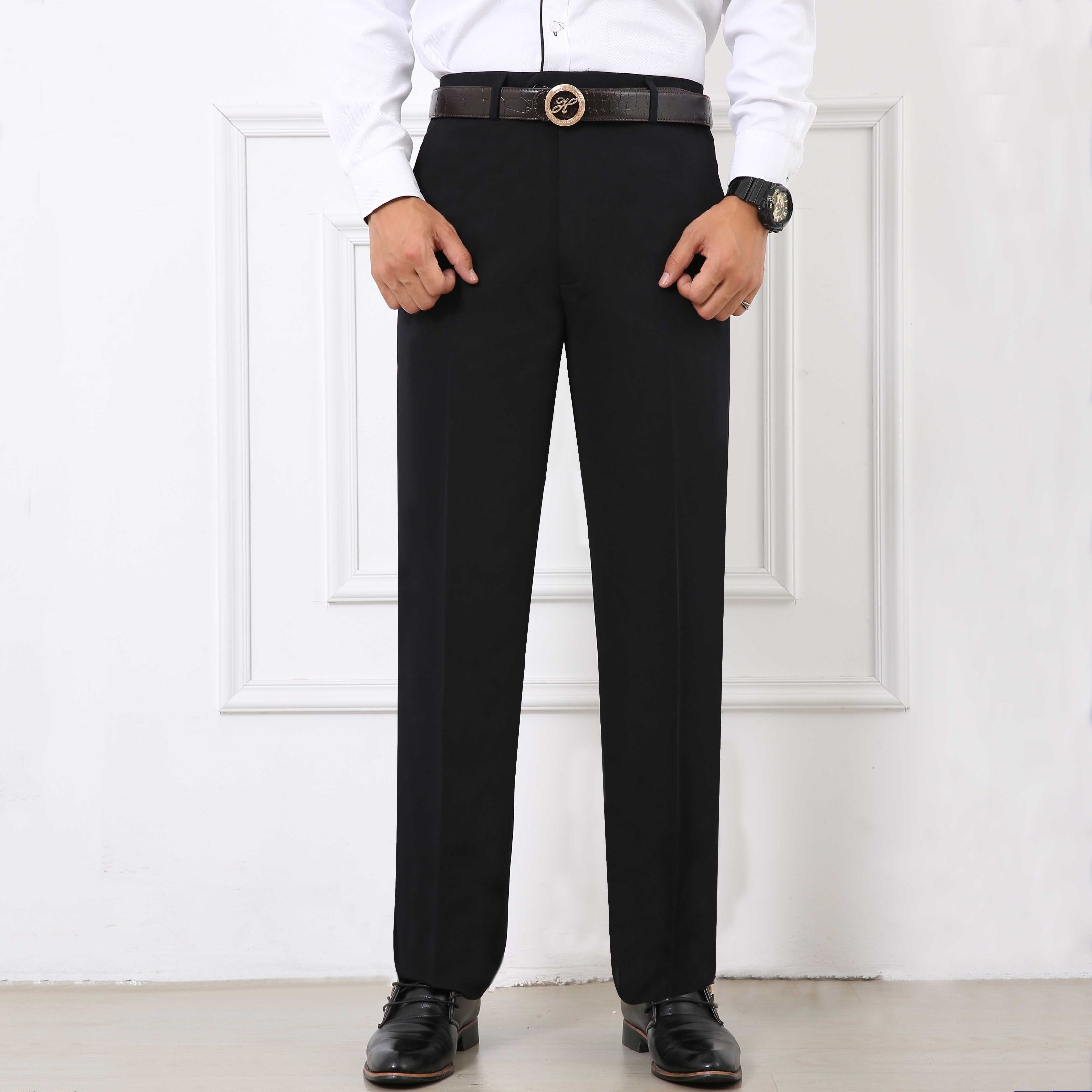 Autumn and winter men's wrinkle-free and ironed trousers business suit middle-aged and elderly high-waisted men's trousers long trousers thumbnail