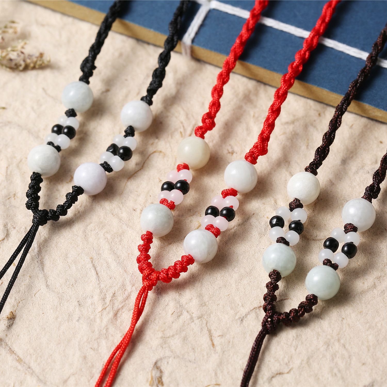 4 Large Jade Yuan Bead Card Adjustment Hand Woven Neckline Necklace Rope