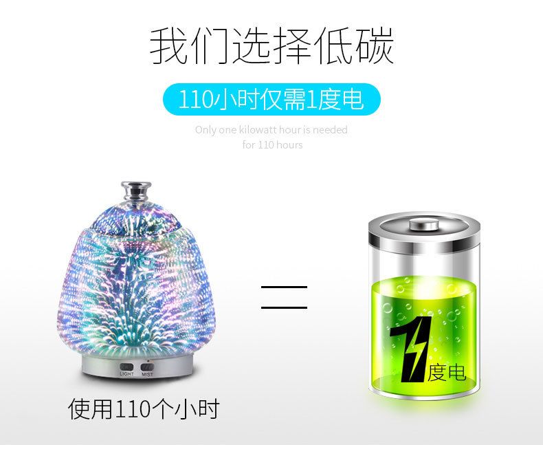 香薰机加湿器120ml七彩创意3d烟花玻璃超声波精油香薰灯详情图11
