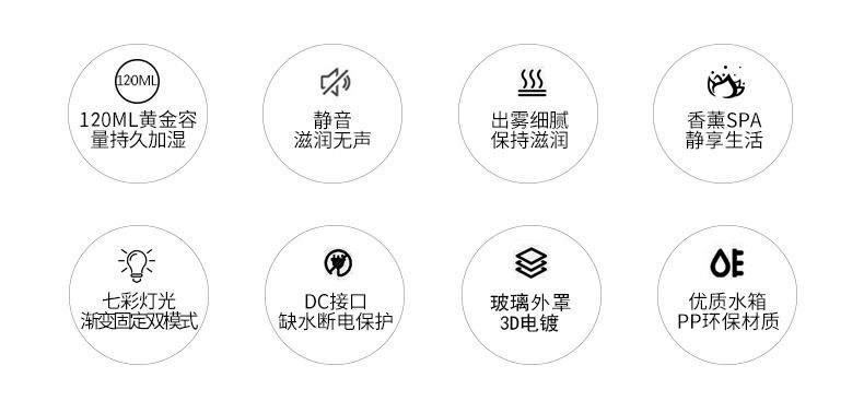 香薰机加湿器120ml七彩创意3d烟花玻璃超声波精油香薰灯详情图2