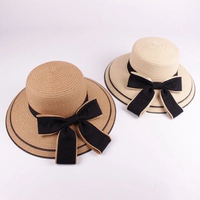 韩版春夏新品大蝴蝶结女士草编渔夫盆帽 大沿遮阳防晒草帽沙滩帽