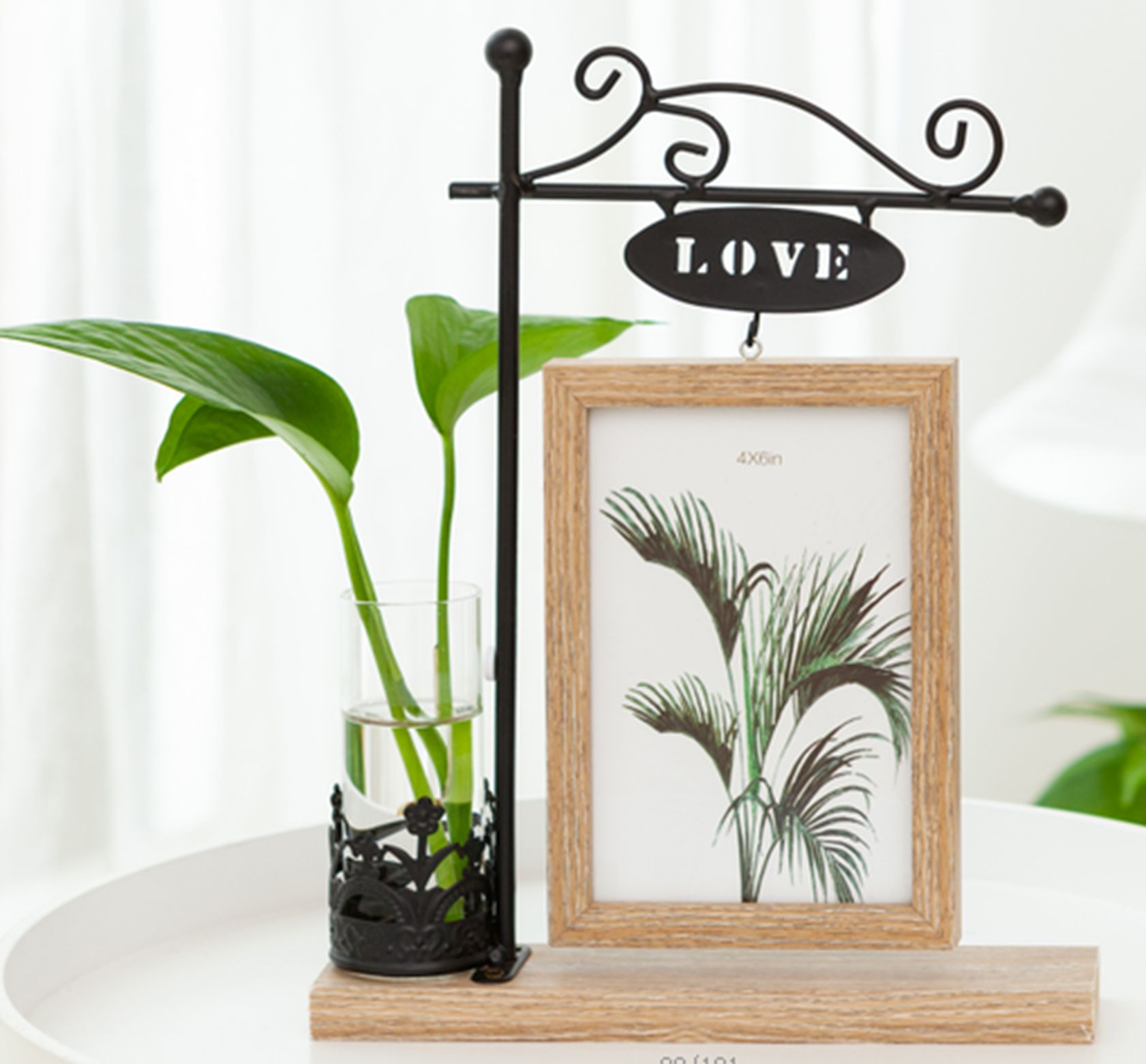 Yiwu Selection Tieyi LOVE hydroponics photo frame table (Deep coffee) /29015