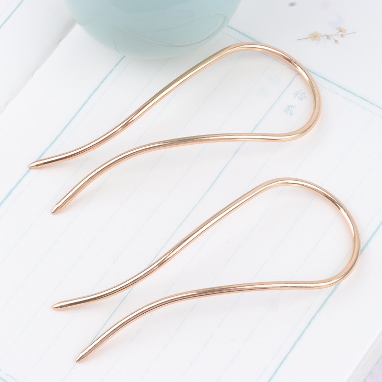 Color-preserving pure copper large U-shaped hairpin hand-wrapped flower ancient-style headwear accessory Specification image