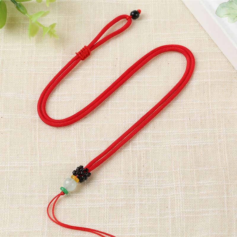 The jade bead adjustable black glass basket necklace rope detail image 1