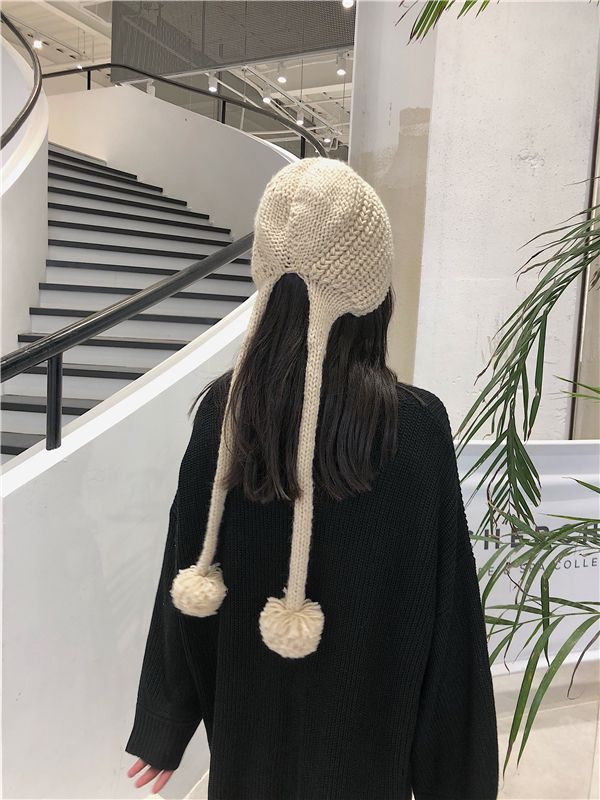 Lovely Ear-Protection Woolen Hat Day Casual Warm Knit Hat Women's Autumn And Winter Lei Feng Hat full figure