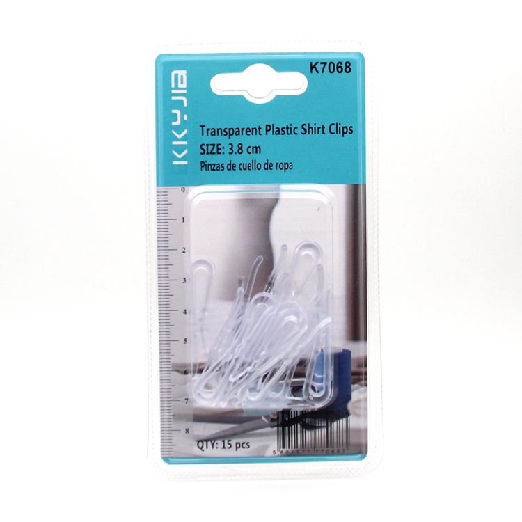 卡卡五金 7068吸塑包装透明衣领夹3.8cm百元店小包装货源
