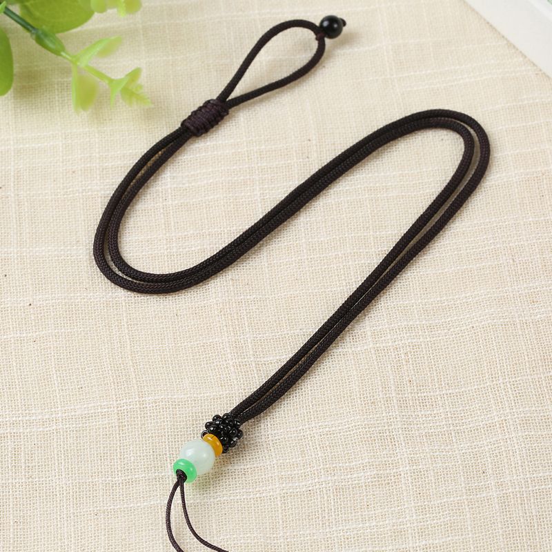 The jade bead adjustable black glass basket necklace rope detail image 4