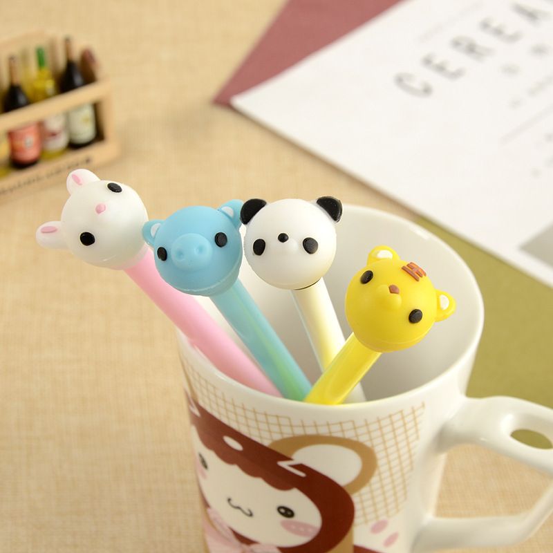 Creative stationery Cute silicone cartoon three-dimensional head animal neutral pen Pen Black pen refill Learning stationery