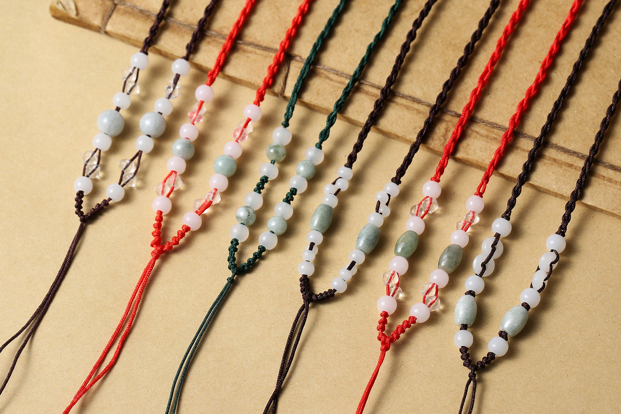 Hand-woven jade bracelet with crystal necklace rope