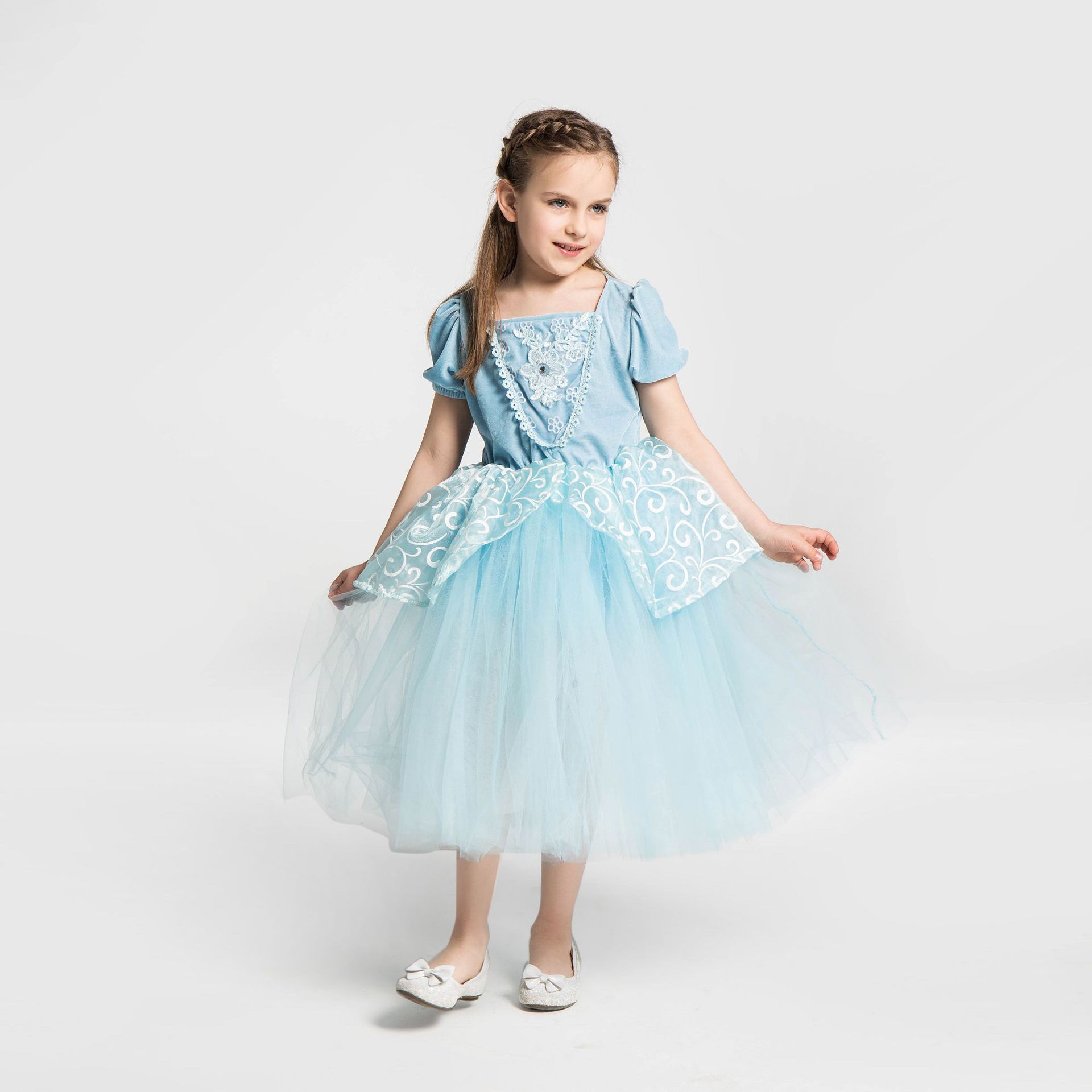 跨境爆款万圣节儿童服饰灰姑娘扮演公主裙蓬蓬裙细节图