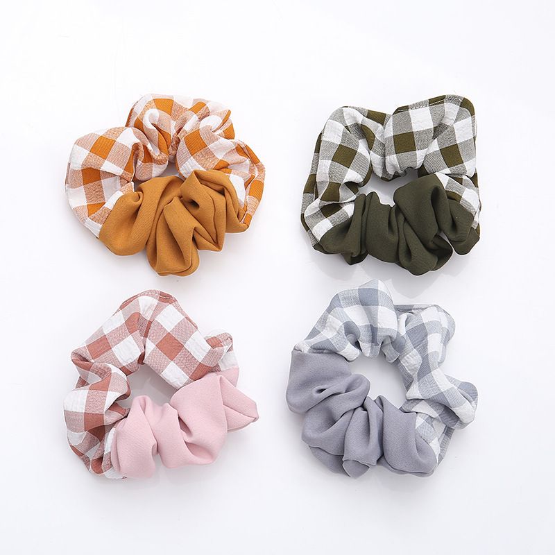 2019新款格子布艺头花发圈 小清新皮筋 弹力大肠圈女士发绳详情图5