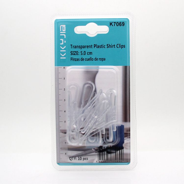 卡卡五金 7069吸塑包装透明衣领夹5.0cm衬衣塑料夹子