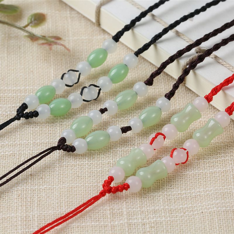 Collar trenzado a mano cuerda arroz verde cuentas jarrón verde para hombre y mujer cuerda ajustable collar