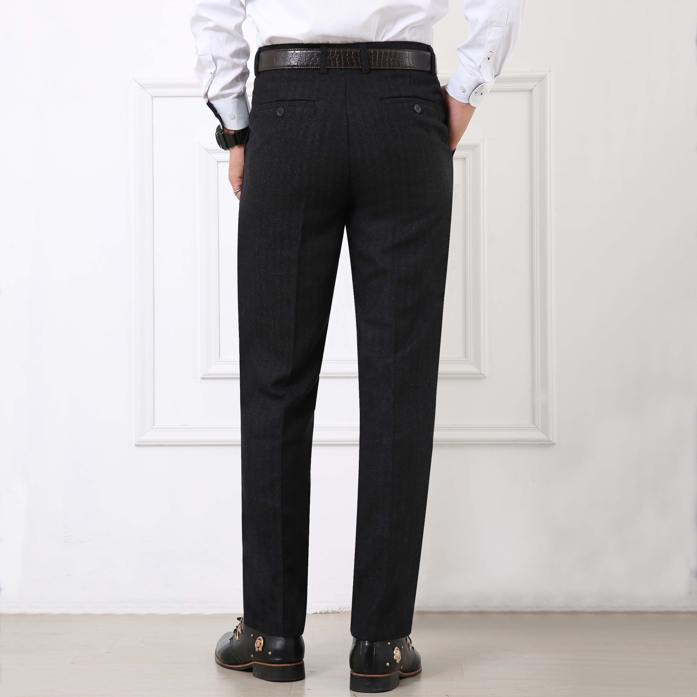 Autumn and winter men's anti-wrinkle no-iron trousers, business attire, high-waisted men's trousers for middle-aged and elderly people, loose suits, long trousers
