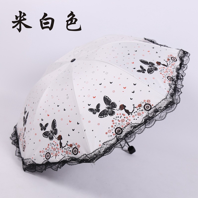 香车美女蝴蝶纷飞防紫外线太阳伞 折叠黑胶防晒广告伞定做白底实物图