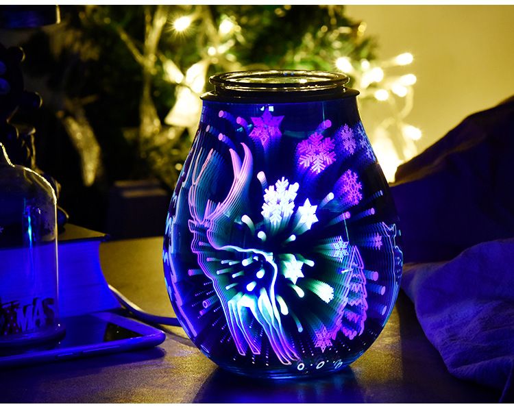 圣诞节3D玻璃圣诞鹿七彩香薰灯 家用摆件融蜡灯去味夜灯详情图20