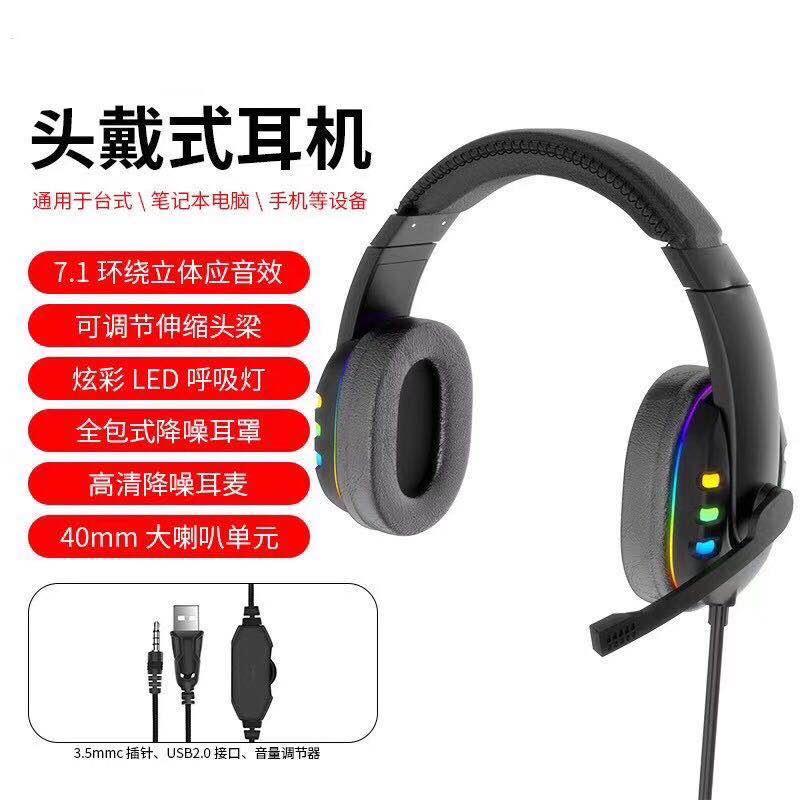 3.5插头加USB插头电竞耳机发光白底实物图