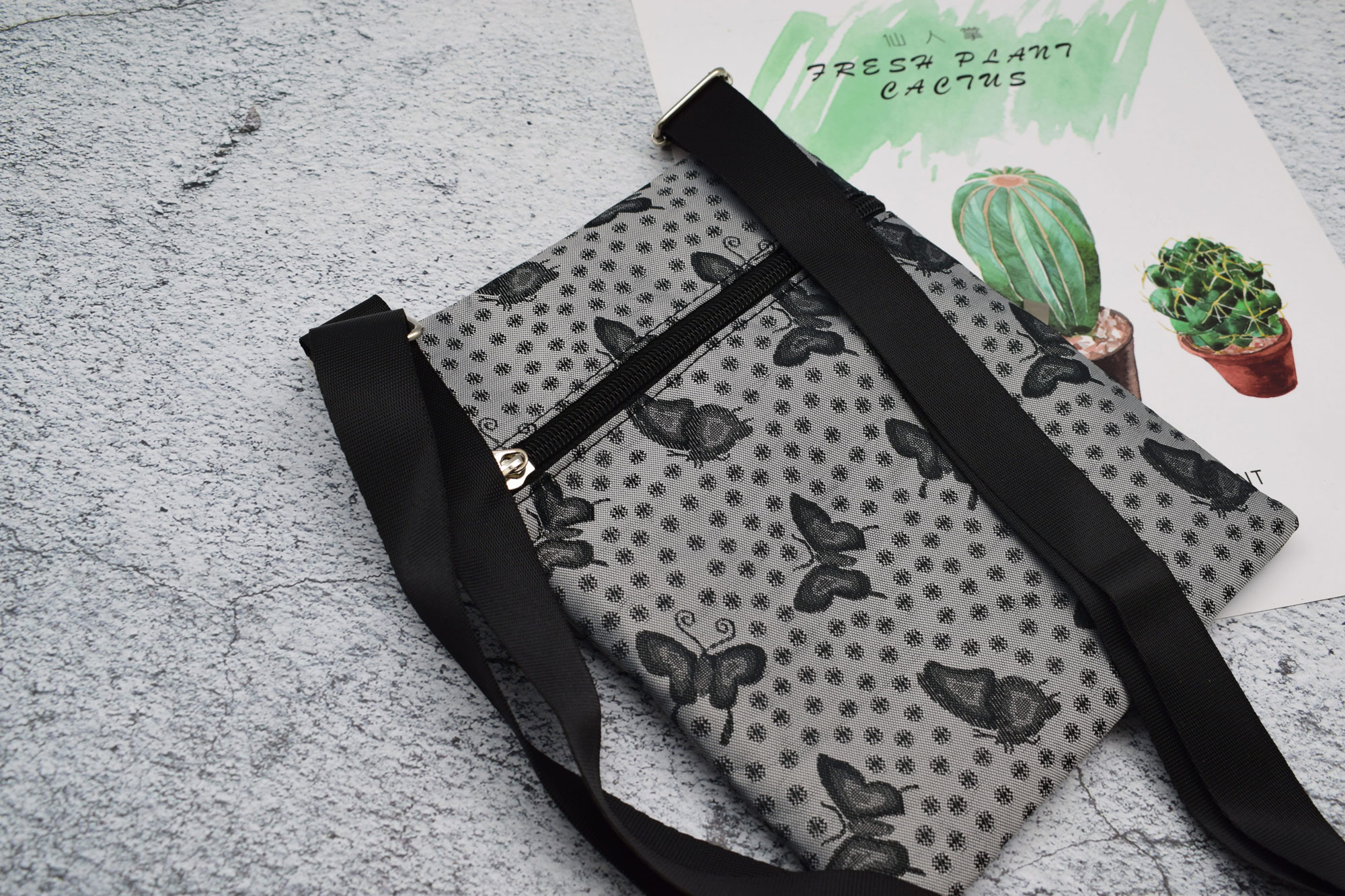 306 Grey Butterfly ID Bag Jacquard Material Crossbody bag detail image 2
