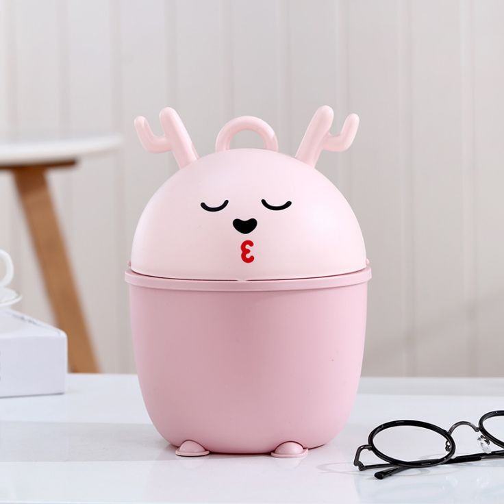 Compact desktop multi-functional trash can, cartoon deer cute storage bucket, sturdy and durable trash can details Picture