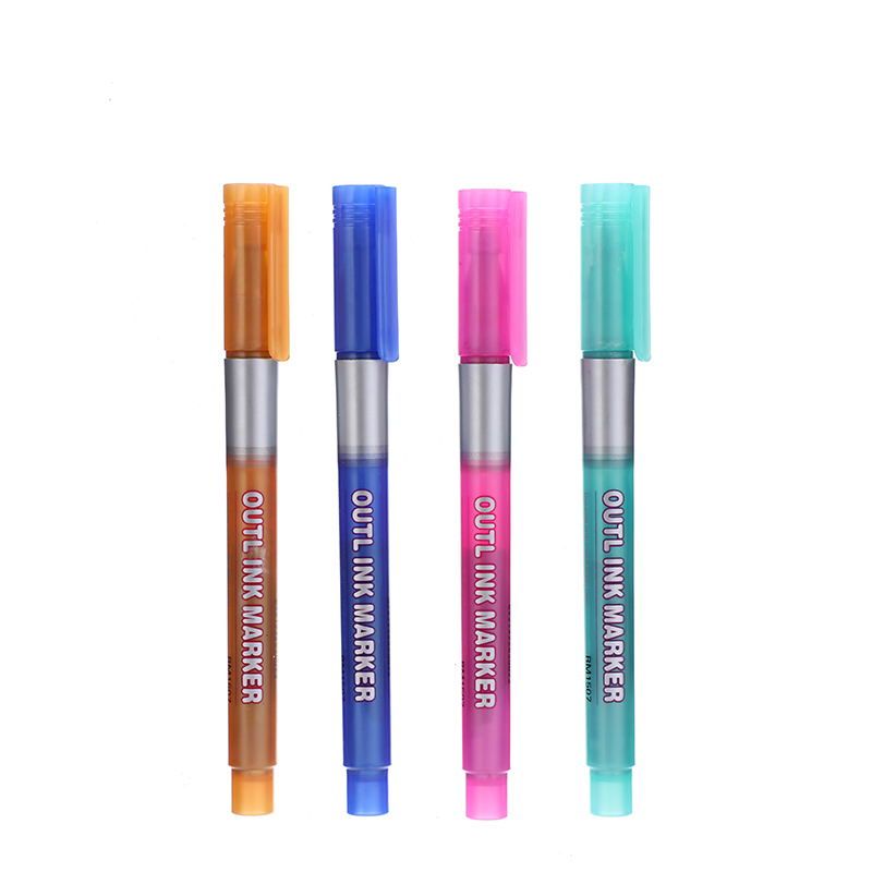 Double - line outline marker color silver - shiny stroke hollow - dimensional double - color hand book thumbnail