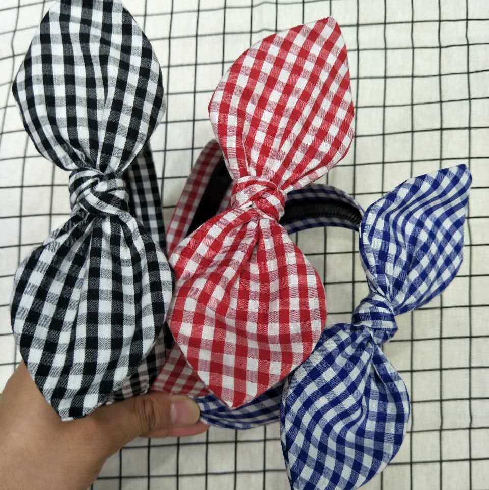 Plaid rabbit ear hair band thumbnail