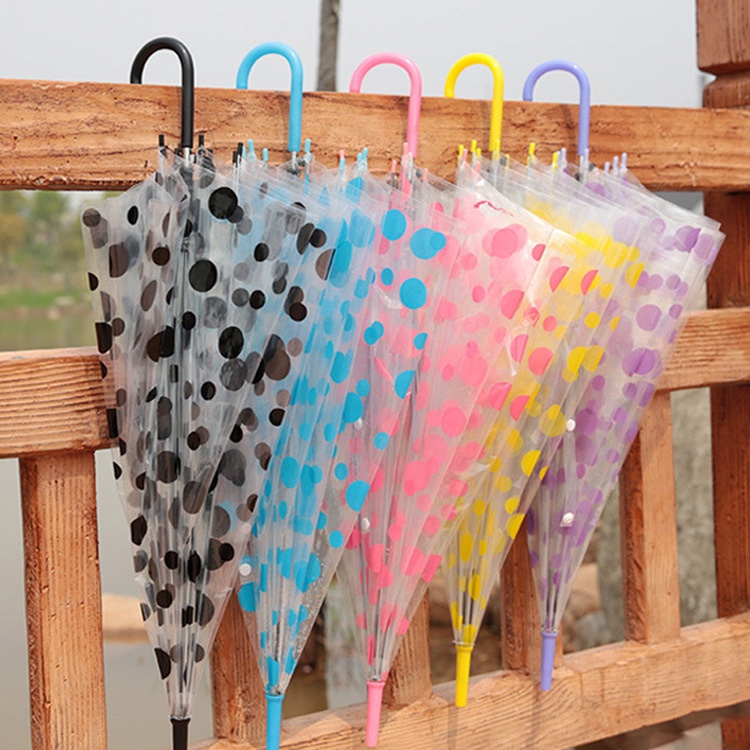 Wholesale of eco-friendly umbrellas with polka dots and fresh prints, transparent umbrellas with straight rods and automatic ladies' umbrellas from street stalls Application Scenario
