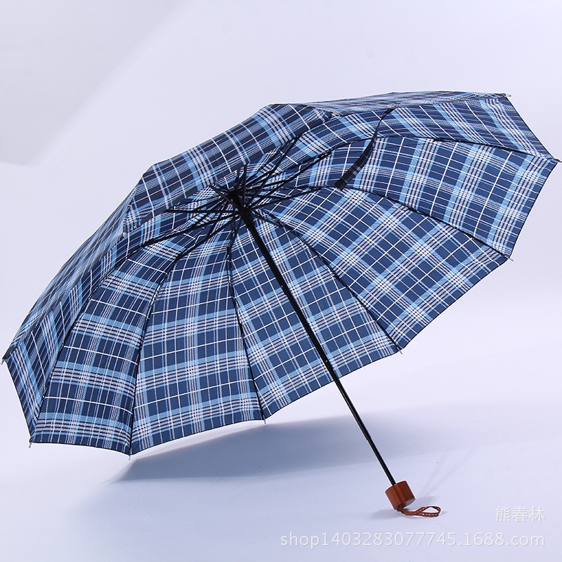 Hot-selling reinforced and enlarged three-fold umbrellas, weather umbrellas, grid umbrellas, umbrella LOGO customization factory wholesale street stall supply details Picture
