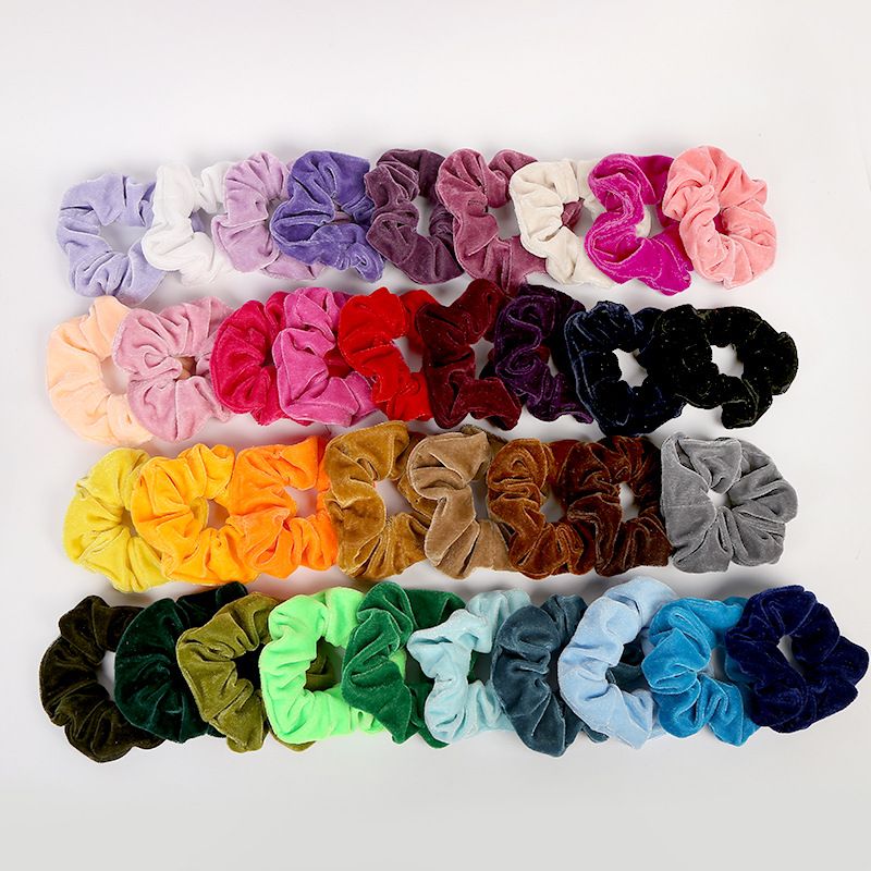 New foreign trade fashionable hair tie leather band 35-color velvet elastic hair tie Yiwu velvet cloth hair band wholesale detail image 1