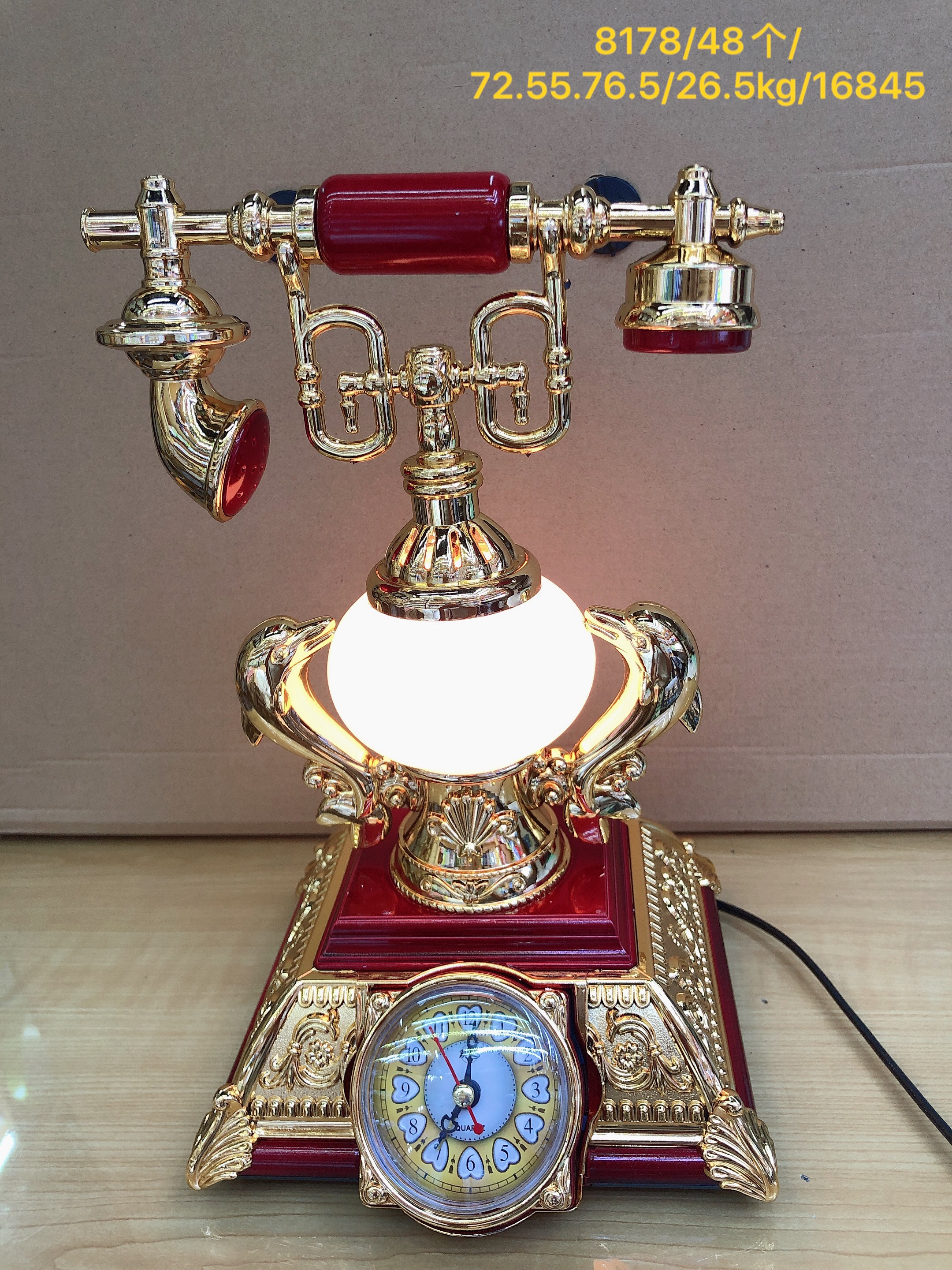 欧式复古摆台个性老爷电话机带灯 摆钟 礼品亚马孙货源细节图