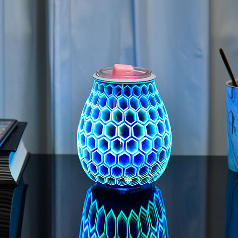 Home desktop incense burner, seven-color 3D glass hexagonal aroma lamp, seven-color night light, office gift incense burner