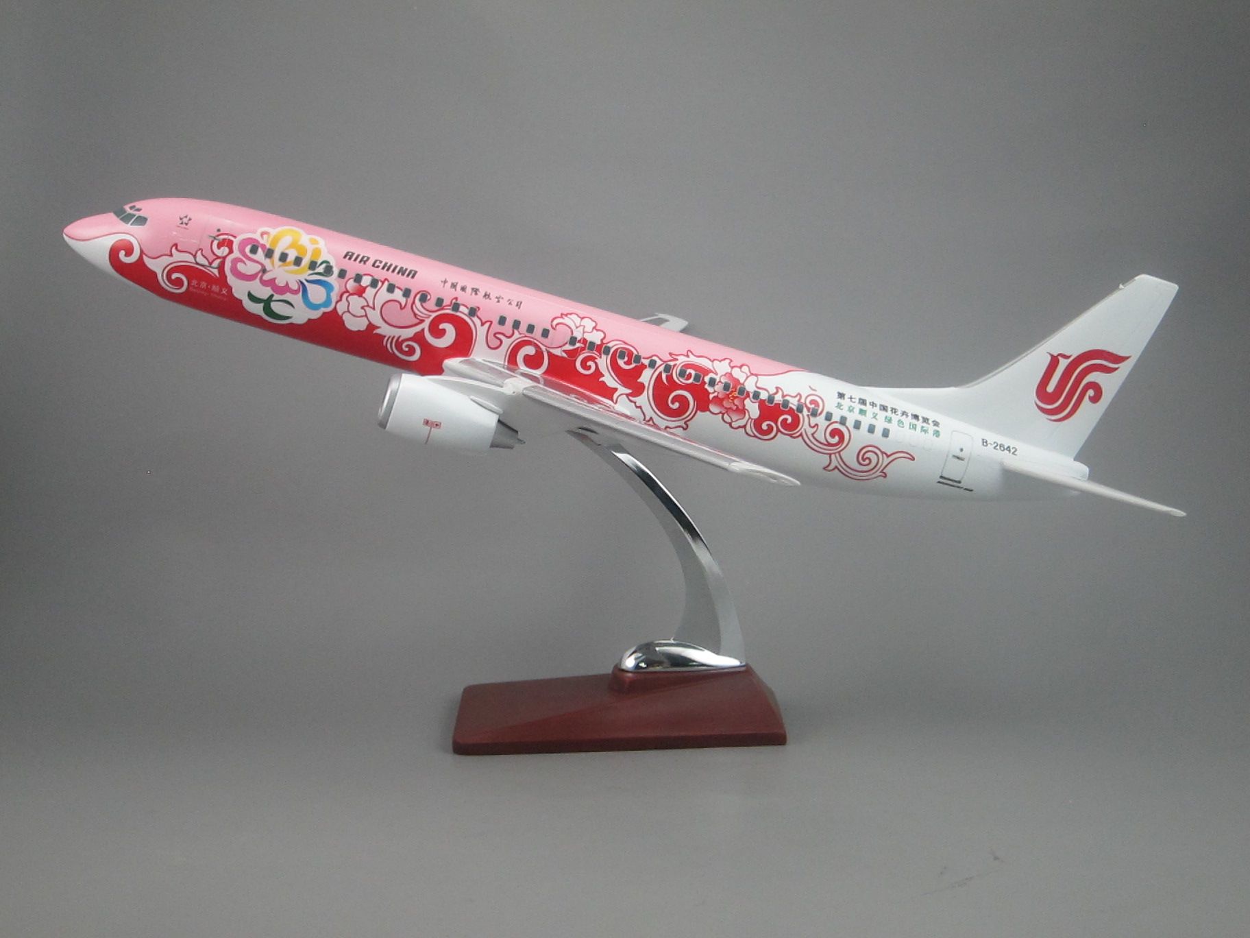 Aircraft model (47CM Painting of Air China B737 Flower Expo) synthetic resin aircraft model full figure