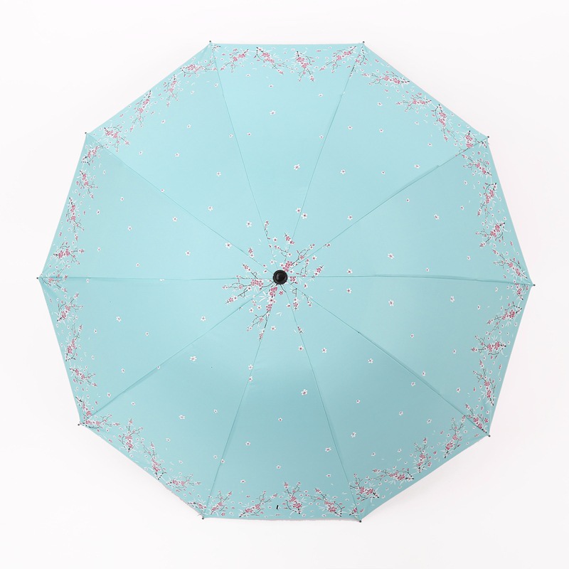 晴雨两用黑胶伞十骨加大双人太阳伞防晒防紫外线清新腊梅雨伞细节图